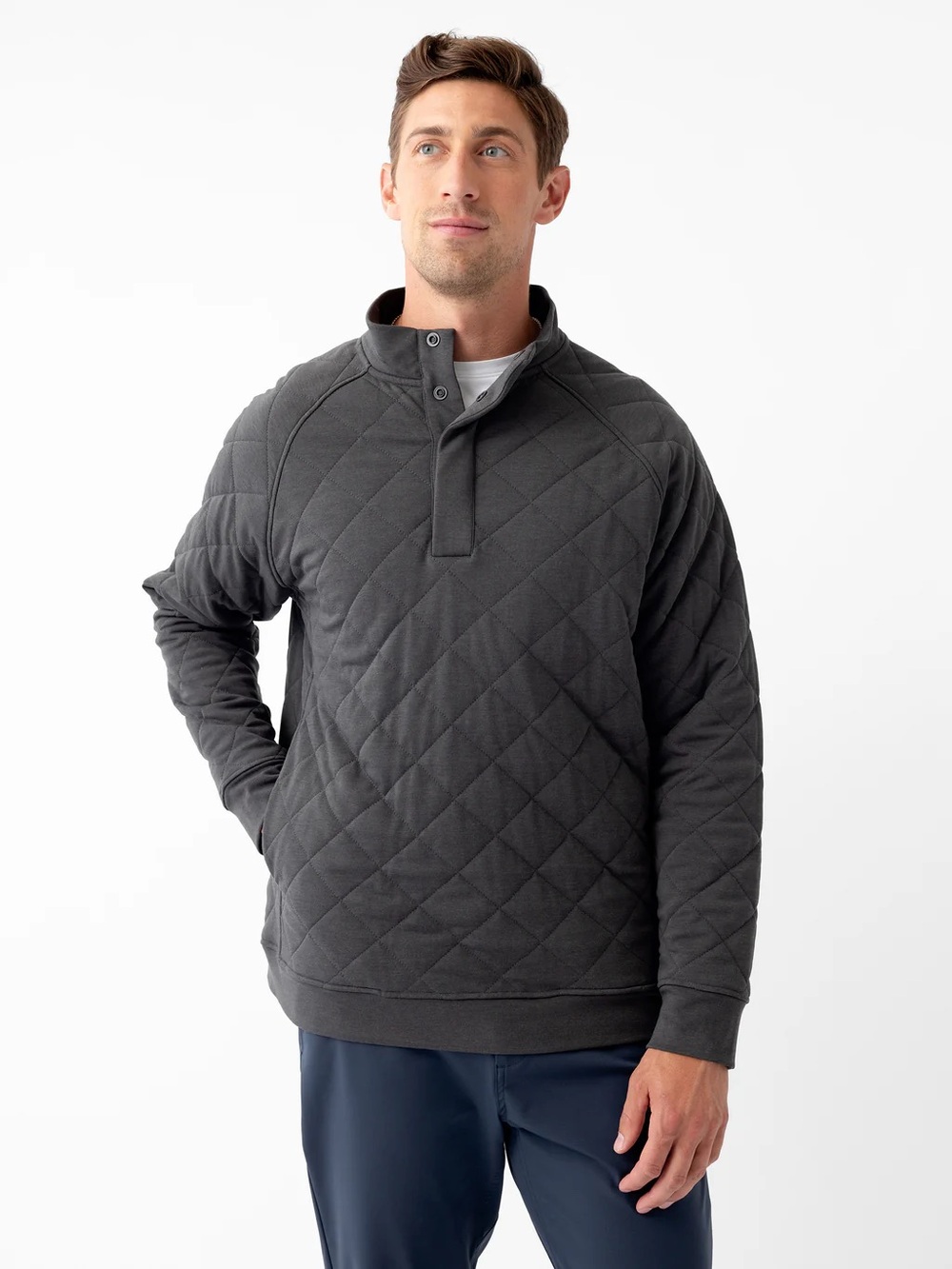 Cozy Earth Charcoal Men's Brushed Bamboo Quilted Snap Pullover